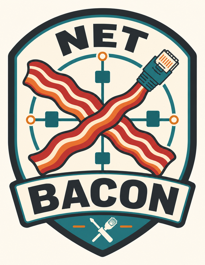 Alternate Net Bacon badge logo with crossed bacon network cables